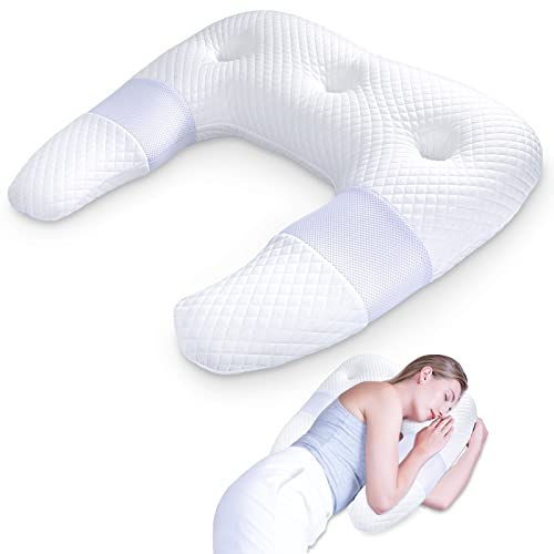 SAHEYER Seitenschläferkissen, U-förmiges Memory Foam Nackenkissen Ergonomisches Orthopädisches Nackenstützkissen mit Ohr-Haltebereichen Bettkontur-Kissen für Nacken-Schulter-Schmerzlinderung (Weiß) von SAHEYER