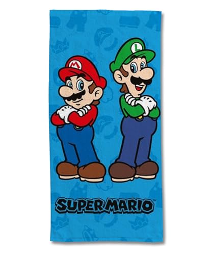 SUPER Mario - Serviette de Plage Mario & Luigi 75x150 cm - 300 GSM - 100% Coton - Bleu von SAHINLER créateur d'univers