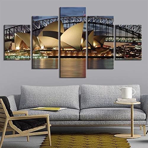 Bild Auf Leinwand - Leinwandbild - Sydney Opernhaus Nachtansicht - Wand Bild - Wanddeko - Leinwanddruck - Bilder - Kunstdruck - Leinwand Bilder - Wandkunst 200X100 Cm / 79"X40" Für Wohnzimmer Hotel R von SAHROO