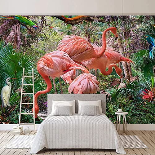 Fototapete 3D Tapete Wandbild Mädchen Tierische Tropische Pflanzenblätter Flamingo Selbstklebende 3D-Poster Fotos Wanddekoration Panorama 3D-Effekt Wand 300(B)X210(H) Cm Kinderzimmer Themenzimmer Kin von SAHROO