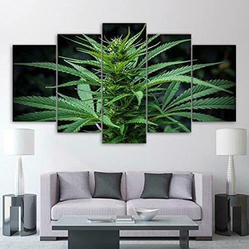 SAHROO 5-Teiliges Leinwandbild, Marihuana Grüne Pflanze Poster, Gemälde Auf Leinwand, Wandkunst Für Zuhause, Wanddekoration, 200X100 Cm / 79"X40" Schlafzimmerbürohotelwandkunstfoto von SAHROO