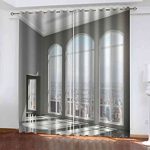 SAHROO Blickdichte Vorhänge Thermovorhänge Kälteschutz Modern Vorhänge mit Ösen, Balkon mit Blick auf die Stadt 214x214cm, 2er Set, 260g/m² Wärmeisolierende Vorhänge Gardinen Wohnzimmer Schlafzimmer von SAHROO