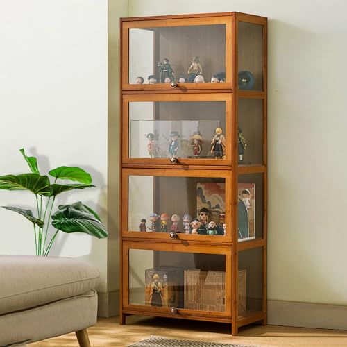 SAHUL Curio-Schrank, Vitrine, natürlicher Bambusrahmen, Figuren und Curio-Sammlungsvitrine, versiegelt, staubdicht, leicht zu reinigen, Aufbewahrungsschrank für Wohnzimmer L60*W33*H140cm Brown von SAHUL