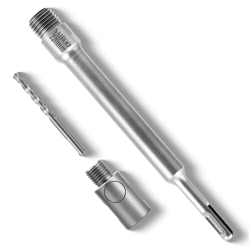 SAIBOO 220mm SDS PLUS Schaft Verlängerung Aufnahmeschaft für Bohrkronen, Rundgriff SDS Plus Schaft, Inklusive Effizienter Betonlochöffner-Umrüstkopf und Zentrierbohrer (Gewinde M22*2,5mm) von SAIBOO