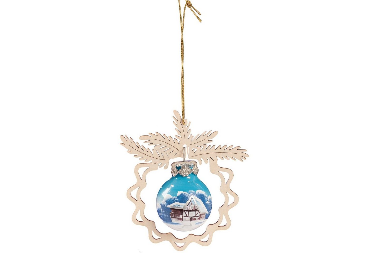 SAICO Original Weihnachtsfigur Baumbehang Zweig mit Glaskugel Winterlandschaft (Stück, 1 St., 1 Baumbehang), Handarbeit von SAICO Original