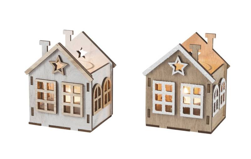 SAICO Original Weihnachtsfigur Teelichthaus Deko Holz mit Glaseinsatz für 1 von SAICO Original
