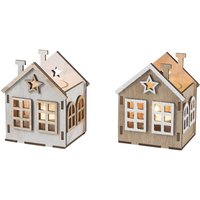 Teelichthaus Deko Holz mit Glaseinsatz für 1 Teelicht 11 cm 2-fach sortiert Dekofigur von SAICO