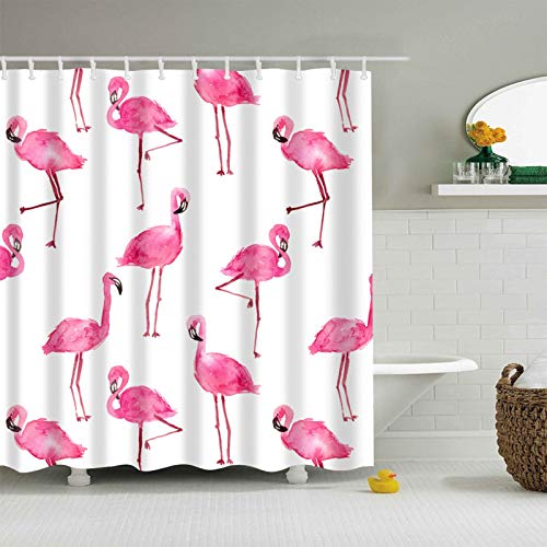 SAJEGBJ Duschvorhänge Für Badewannen Rosa Tier Flamingo - 3D Drucken Duschvorhang Wasserdicht Antischimmel Bad Vorhang Waschbar Badewanne Vorhang Mit 12 Duschvorhangringe 90X180Cm von SAJEGBJ