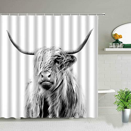 SAJEGBJ Duschvorhang 3D Digitaldruck Grau Tier Kuh 3D Duschvorhang Aus Polyestergewebe Anti-Schimmel Und Wasserabweisend Shower Curtain Mit 12 Duschvorhangringen 150X180Cm von SAJEGBJ