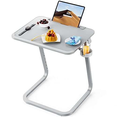 SAIJI Beistelltisch, Doppelnutzung betttablett Laptoptisch, Couchtisch, Stabilere Beistelltisch c Form, wohnzimmertisch, Höhen Winkel verstellbar, mit Tablet Schlitz, Getränkehalter, 55 * 39cm von SAIJI