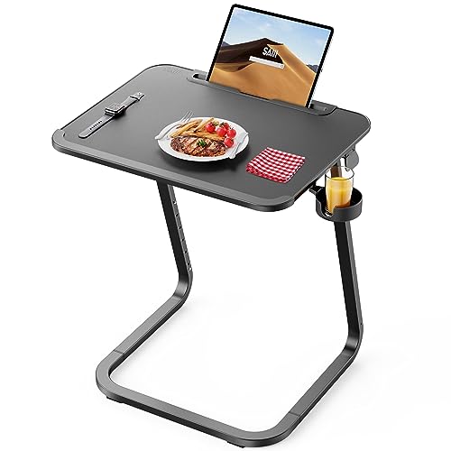 SAIJI Beistelltisch, Doppelnutzung Frühstückstablett Laptoptisch, Stabilere U-förmige Füße, Couchtisch, Überbett Tisch, Höhen Winkel verstellbar, mit Tablet Schlitz, Getränkehalter, 55 * 39cm (Black) von SAIJI