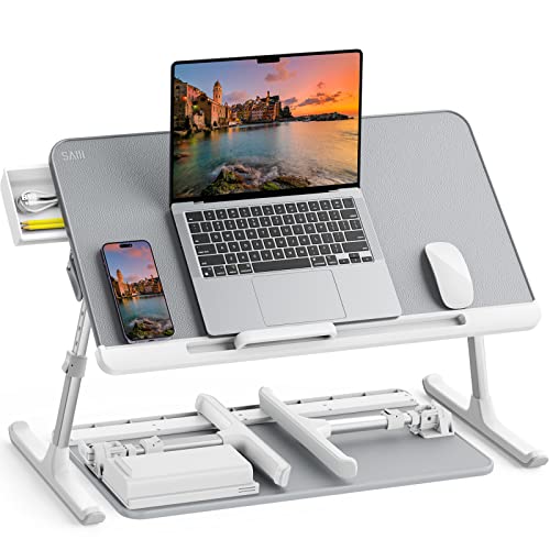 SAIJI Laptop-Bett-Tablett, Laptop-Computer-Schreibtisch für Bett, Laptop-Bett-Schreibtisch mit rutschfestem PVC-Leder, Betttabletts zum Essen Frühstück (groß, grau) von SAIJI