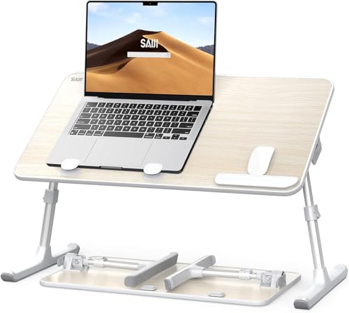 SAIJI Laptop-Schreibtisch für Bett, Knietische, Bett-Tabletts zum Essen, Schreiben, verstellbarer Computer-Laptop-Ständer, faltbarer Knietisch auf Sofa und Couch (23,6 x 13 Teakholz) von SAIJI