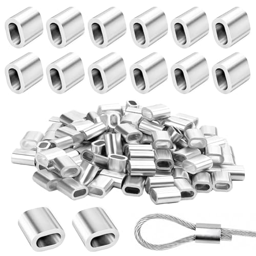 150 Stück Aluminiumhülsen M4 Alu Klemme Pressklemmen Drahtseilklemme Ovale Presshülsen Crimpschlaufe Würgeklemmen für 4 mm Drahtseil Kabel Stahlseil von SAIJIAN
