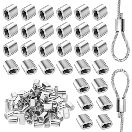 200 Stück Aluminiumhülsen M3 Alu Klemme Pressklemmen Drahtseilklemme Ovale Presshülsen Crimpschlaufe Würgeklemmen für 3 mm Drahtseil Kabel Stahlseil von SAIJIAN