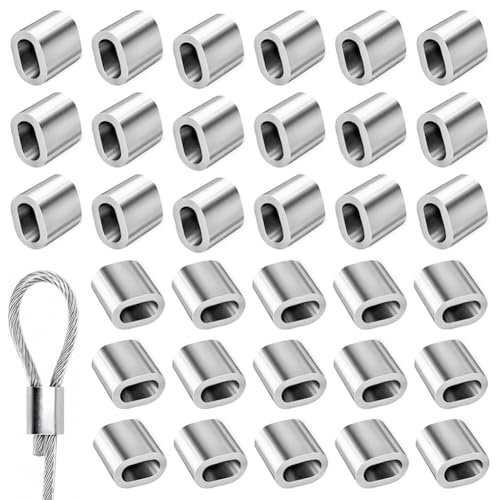 60 Stück Aluminiumhülsen M6 Alu Klemme Pressklemmen Drahtseilklemme Ovale Presshülsen Crimpschlaufe Würgeklemmen für 6 mm Drahtseil Kabel Stahlseil von SAIJIAN