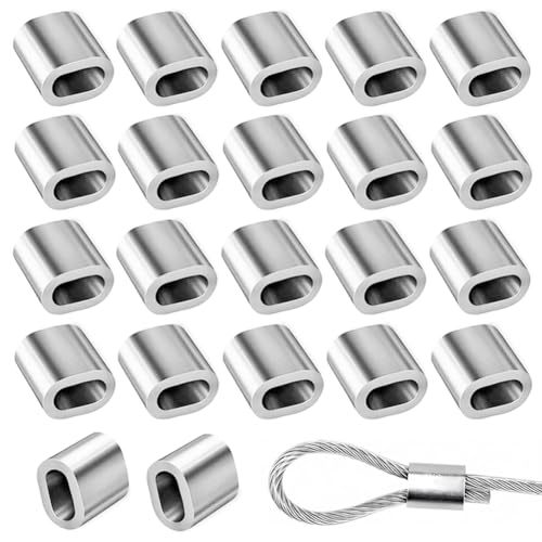 90 Stück Aluminiumhülsen M5 Alu Klemme Pressklemmen Drahtseilklemme Ovale Presshülsen Crimpschlaufe Würgeklemmen für 5 mm Drahtseil Kabel Stahlseil von SAIJIAN