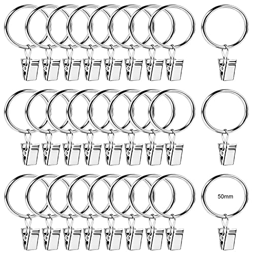 30 Stück Gardinenringe Vorhangringe 50mm Vorhang Clips Gardinenringe mit Clips Gardinen Klammer Metall Gardinenringe Silber für Curtain Rod und Duschvorhang Hanging Ring von SAIJIAN