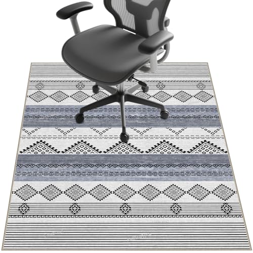 Stuhlmatte für Hartholzböden, 121,9 x 91,4 cm, Untertischunterlage zum Rollen von Computerstühlen und niedrigem Flor, Teppichboden, rutschfester Bodenschutz für Heimbüro, TK, Grau/Weiß von SAIKOOWA