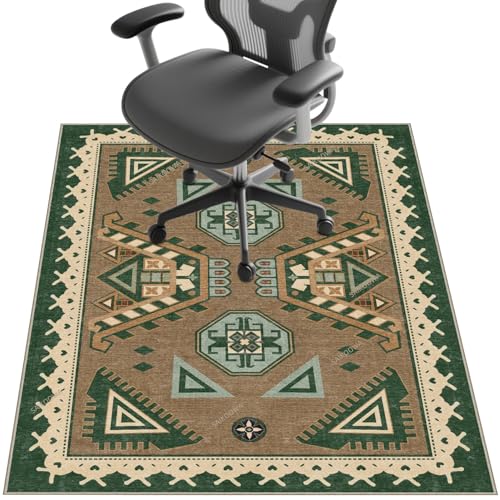 Stuhlmatte für Hartholzböden, 121,9 x 91,4 cm, Untertischunterlage zum Rollen von Computerstühlen und niedrigem Flor, Teppichboden, rutschfester Bodenschutz für Zuhause, Büro, Braungrün von SAIKOOWA