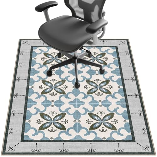 Stuhlmatte für Hartholzböden, 121,9 x 91,4 cm, Untertischunterlage zum Rollen von Computerstühlen und niedrigem Flor, Teppichboden, rutschfester Bodenschutz für Zuhause, Büro, blaue Blumen Stuhlmatte für Hartholzböden, 121,9 x 91,4 cm, Untertischunterlage zum Rollen von Computerstühlen und niedrigem Flor, Teppichboden, rutschfester Bodenschutz für Zuhause, Büro, blaue Blumen von SAIKOOWA