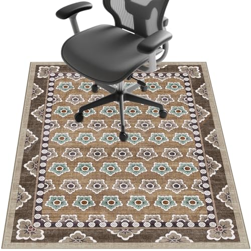 Stuhlmatte für Hartholzböden, 121,9 x 91,4 cm, Untertischunterlage zum Rollen von Computerstühlen und niedrigem Flor, Teppichboden, rutschfester Bodenschutz für Zuhause, Büro, braune Blumen Stuhlmatte für Hartholzböden, 121,9 x 91,4 cm, Untertischunterlage zum Rollen von Computerstühlen und niedrigem Flor, Teppichboden, rutschfester Bodenschutz für Zuhause, Büro, braune Blumen von SAIKOOWA