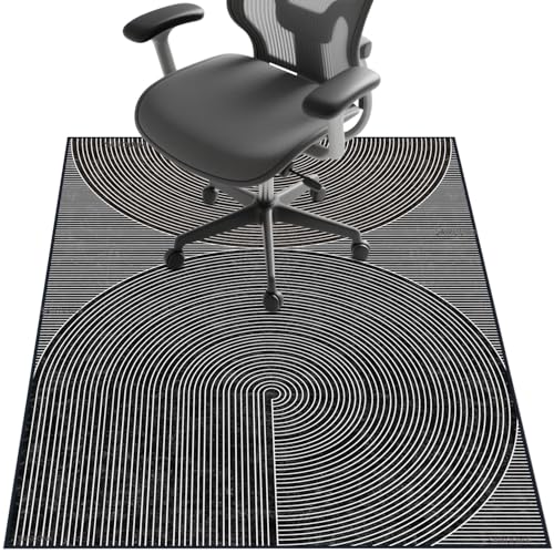 Stuhlmatte für Hartholzböden, 121,9 x 91,4 cm, Untertischunterlage zum Rollen von Computerstühlen und niedrigem Flor, Teppichboden, rutschfester Bodenschutz für Zuhause, Büro, schwarze runde Linien Stuhlmatte für Hartholzböden, 121,9 x 91,4 cm, Untertischunterlage zum Rollen von Computerstühlen und niedrigem Flor, Teppichboden, rutschfester Bodenschutz für Zuhause, Büro, schwarze runde Linien von SAIKOOWA