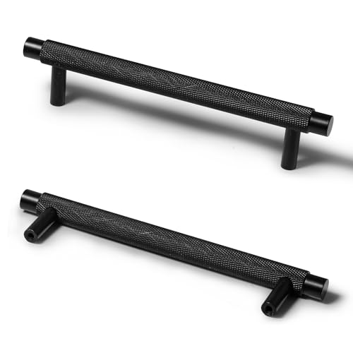 SAILANKA 4 Stück 12,7 cm Loch Mitte Rändelgriff Schrankgriffe Messing Küche Schublade Kleiderschrank Griffe Moderne Knäufe Matt Schwarz L von SAILANKA