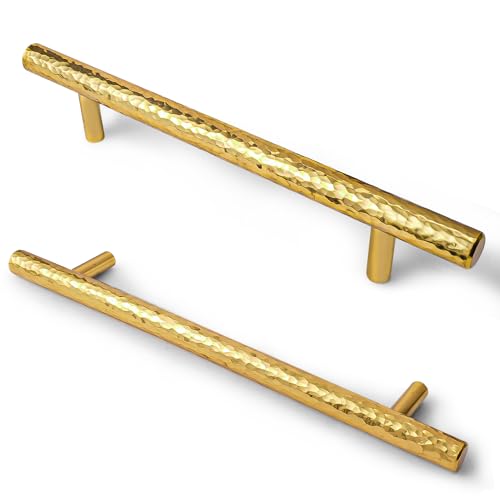 SAILANKA 6 Stück 12,7 cm Loch Mitte massives Messing Küchenschrankgriffe polierte Oberfläche Gold Moderne T-Griffe gehämmerte Griffe für Kommode Schublade Schrank L SAILANKA 6 Stück 12,7 cm Loch Mitte massives Messing Küchenschrankgriffe polierte Oberfläche Gold Moderne T-Griffe gehämmerte Griffe für Kommode Schublade Schrank L von SAILANKA