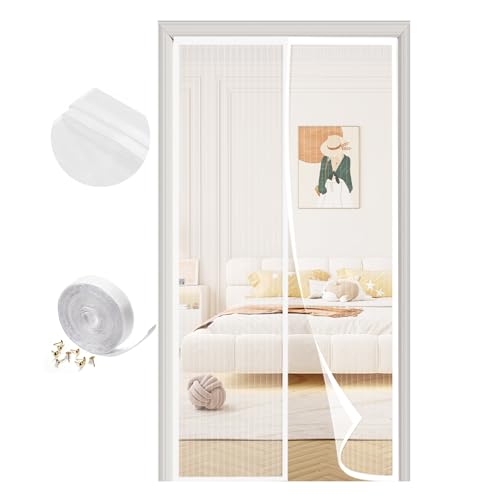 SAILIMAY Fliegengitter Tür 140x220 cm Magnet Insektenschutz Balkontür Ohne Bohren, Starke Magnete, Kinderleichte Klebemontage & Langlebiges Netz (Weiß) von SAILIMAY