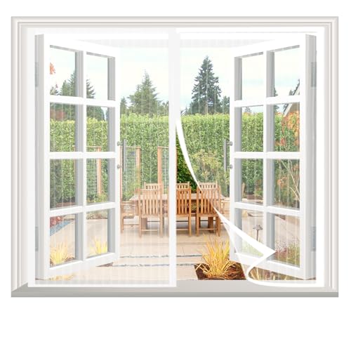 Upgraded Fliegengitter Fenster Magnet 120x130cm, Fliegengitter Balkontür Magnetisches Fliegengitter Automatisches Schließen, Fliegengitter Tür Fenster Ohne Bohren, Weiß von SAILIMAY
