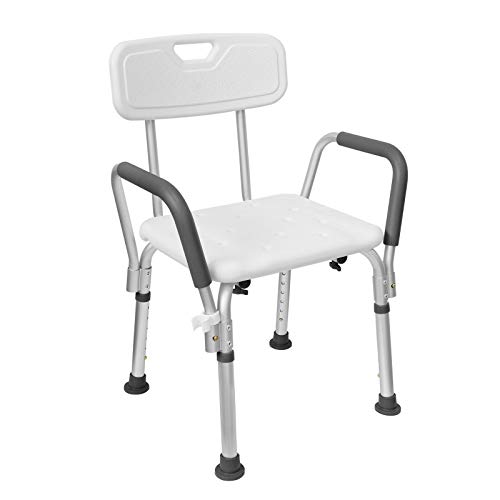 SAILUN Höhenverstellbar Medical Duschhocker Duschstuhl Duschhilfe Duschsitz Badsitz Duschhocker Aluminium & HDPE Anti-Rutsch mit Armlehne und Rückenlehne 37.5-50.5cm (Modell 2) von SAILUN