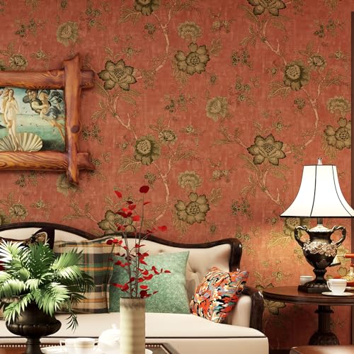 SAIMEYI Amerikanische BlumengrafikTapete.klassische Landhaus-Vintage-Tapete Für Wohnzimmer, Schlafzimmer, TV-Hintergrund (Rot) von SAIMEYI