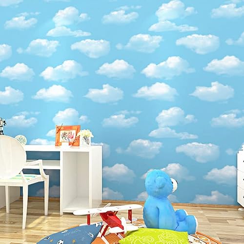 SAIMEYI Vliestapete Blauer Himmel Minimalistische Tapete Für Kinderzimmer, Schlafzimmer, Wohnzimmer Hintergrund Tapete. Blauer Himmel Decke Haus Oben Wallpaper von SAIMEYI