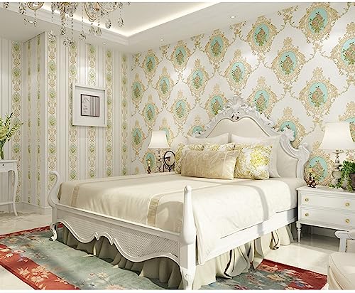 SAIMEYI Vliestapete Neue Florale Gravurmuster-Tapete 3D Spiegelmuster Floral Weiß Blau Europäischer Stil Design Wallpaper Für Wohnzimmer Schlafzimmer TV Hintergrund (Weiß - B) von SAIMEYI