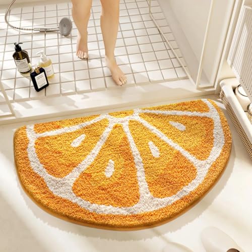 Halbkreis-Badematte in Fruchtform, 80 x 45,7 cm, niedlicher Halbkreis-Badezimmerteppich, weiche, rutschfeste, waschbare Matte für Dusche, Waschbecken, Badewanne oder Eingangsbereich (Orange) von SAIONJI