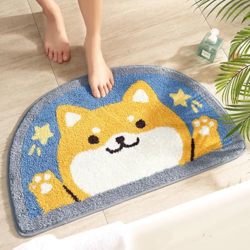 Niedliche Shiba-Badematte, halbrund, 76,2 x 45 cm, Plüsch-Hunde-Badezimmerteppich für Kinder und Tierliebhaber, weiche, saugfähige, rutschfeste Matte für Dusche, Waschbecken oder Eingangsbereich Niedliche Shiba-Badematte, halbrund, 76,2 x 45 cm, Plüsch-Hunde-Badezimmerteppich für Kinder und Tierliebhaber, weiche, saugfähige, rutschfeste Matte für Dusche, Waschbecken oder Eingangsbereich von SAIONJI