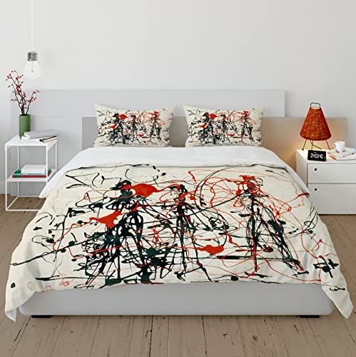 Line Queen Bettbezug Set Graffiti Art 3 Stück Bettwäsche Sets Weich atmungsaktiv 1 Steppbezug und 2 Kissen Shams Mikrofaser für Kinderzimmer Dekor 210x210cm von SAISEMIHOME