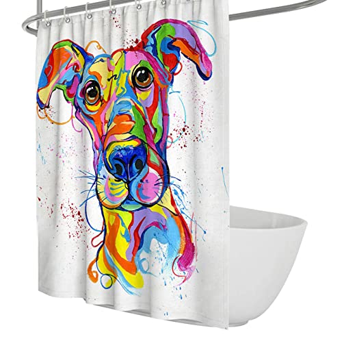 SAISEMIHOME Aquarellmalerei Hund Duschvorhang Lustige Tiere Niedlicher Humor Haustier Duschvorhang Kinder Farbe Graffiti Badewanne Dekor mit Haken W150xL180cm Duschvorhang von SAISEMIHOME