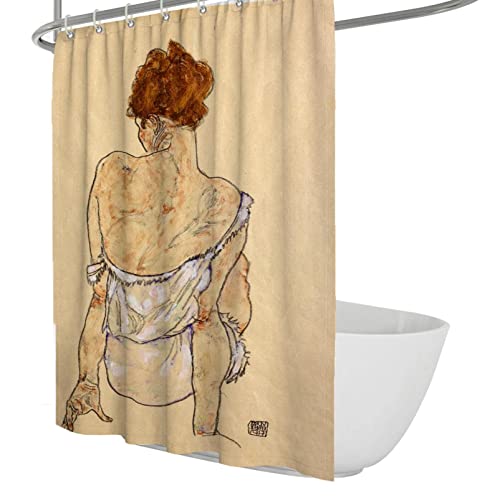 SAISEMIHOME Berühmte Gemälde Duschvorhang Egon Schiele Malerei Femme Assise En Sous-Vetements Ästhetik Badezimmervorhang Badewanne Wohnkultur W240xL200cm Duschvorhang von SAISEMIHOME