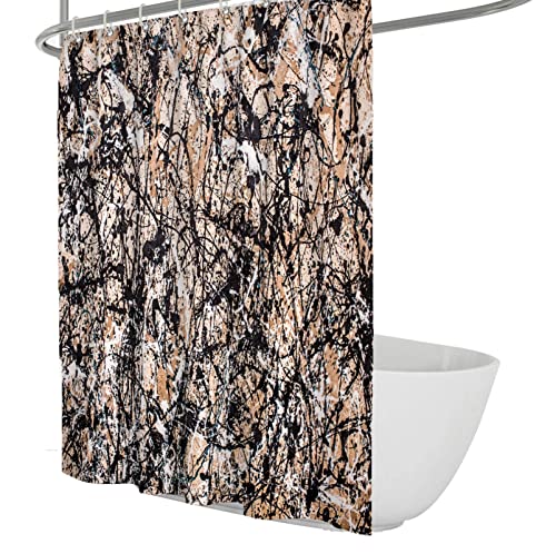 SAISEMIHOME Berühmtes Gemälde Orange Duschvorhang Jackson Pollock Abstrakte Schwarze Linie Wasserdichter Retro-Duschvorhang mit Haken Langlebig W180xL200cm von SAISEMIHOME