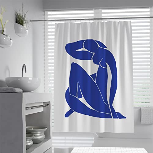 SAISEMIHOME Blau Ästhetik Matisse Duschvorhang Einfache Kunst Abstrakte Frau Körper Duschvorhang Badezimmer wasserdichte Badewanne Wohnkultur W200xL180cm von SAISEMIHOME