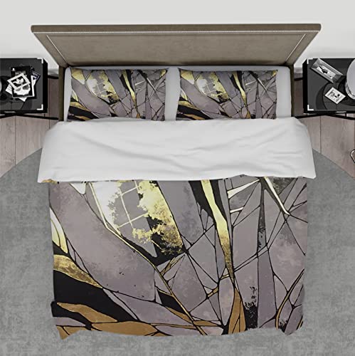 SAISEMIHOME Grau Bettwsche Marmor Schwarz Weiß Grau Gold Karo Dreieck Gitter Bettwäsche Sets Königin Geometrische Mikrofaser Bettwäsche Moderner Stil 200x200cm von SAISEMIHOME