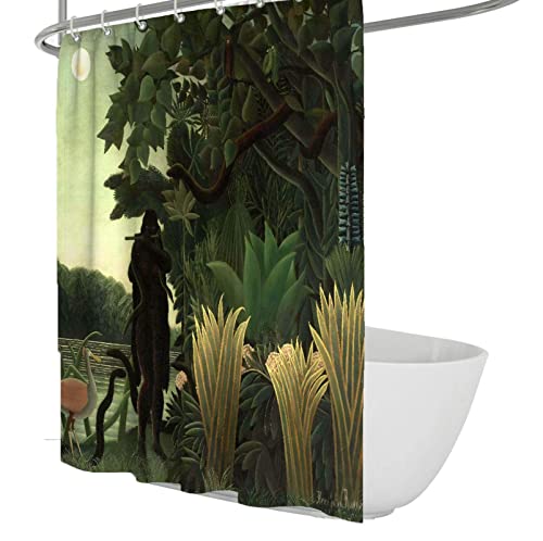 SAISEMIHOME Grüner Duschvorhang Henri Rousseau Tropische Dschungelpflanze Wald Garten Wasserdichter Duschvorhang Set Wasserdicht mit Haken W120xL180cm von SAISEMIHOME