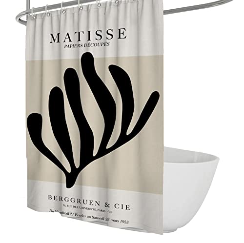 SAISEMIHOME Henri Matisse Berühmte Malerei Duschvorhang Baden Schwarz Einfache Blattpflanze Muster Retro Malstil Wasserdichter Duschvorhang W120xL200cm von SAISEMIHOME