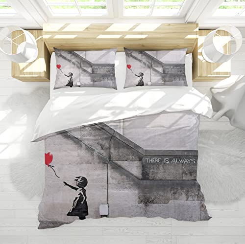 SAISEMIHOME King Bettwsche Grauer Ballon Mädchen Banksy Graffiti 3-teiliges Bettwsche Bettwäsche Set Dekor 1 Bettwsche mit 2 Kissen Shams atmungsaktiv 135x200cm von SAISEMIHOME