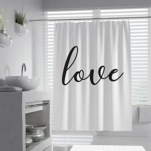SAISEMIHOME Liebe Duschvorhang weißer Hintergrund minimalistischer Stil schwarzer Text Kunst wasserdichtes Badezimmer Home Decoration Duschvorhang mit Haken W180xL200cm von SAISEMIHOME