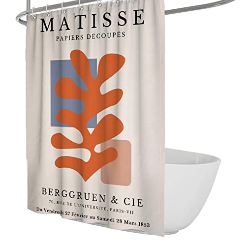 SAISEMIHOME Wasserdichter Duschvorhang Henri Matisse Orange Abstrakter Blattdruck Minimalistischer moderner Duschvorhang Set Badewanne Dekor mit Haken B120xL180cm von SAISEMIHOME