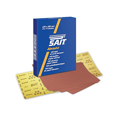 Sait 68324 S-Saitac AG-C Schleifpapierbögen, 230mm x 280mm, 180 Körnung, 100 Stück von SAIT