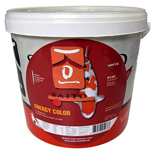 SAITO Color - Hochwertiges Koifutter für kräftige Farben 5% Spirulinaalgen - Ø5 mm Fischfutter Futter Pellets schwimmend - 5 kg Eimer von SAITO